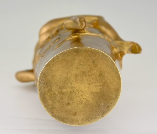 Art Nouveau gilt bronze vase with nude and leaves