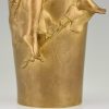 Art Nouveau gilt bronze vase with nude and leaves