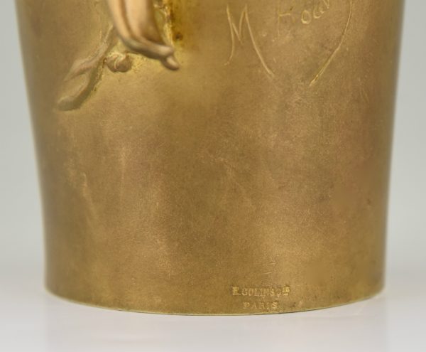 Jugendstil Vase Bronze vergoldet mit Frau und Blätter