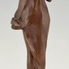 Le Secret Art Nouveau bronze sculpture nude with casket