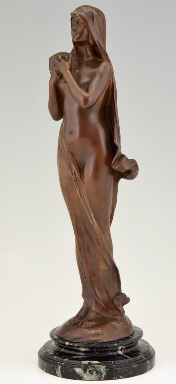 Le Secret Art Nouveau bronzen sculptuur naakte vrouw
