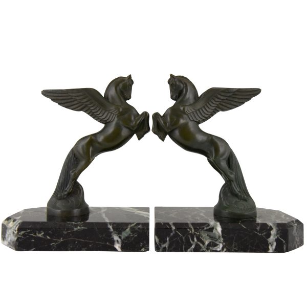 Art Deco bronzen boekensteunen paarden Pegasus