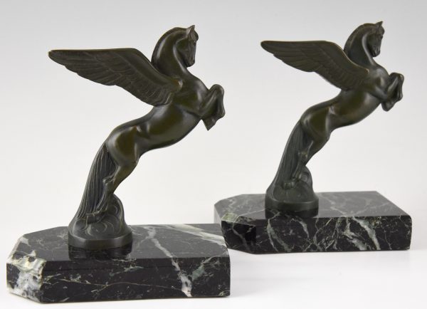 Art Deco bronzen boekensteunen paarden Pegasus