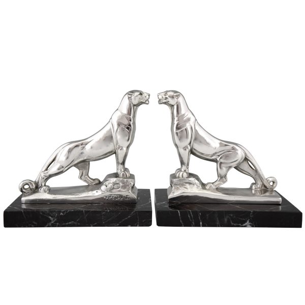 Art Deco silvered panther bookends