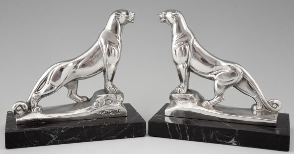 Art Deco silvered panther bookends