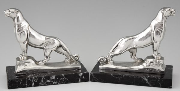 Art Deco silvered panther bookends