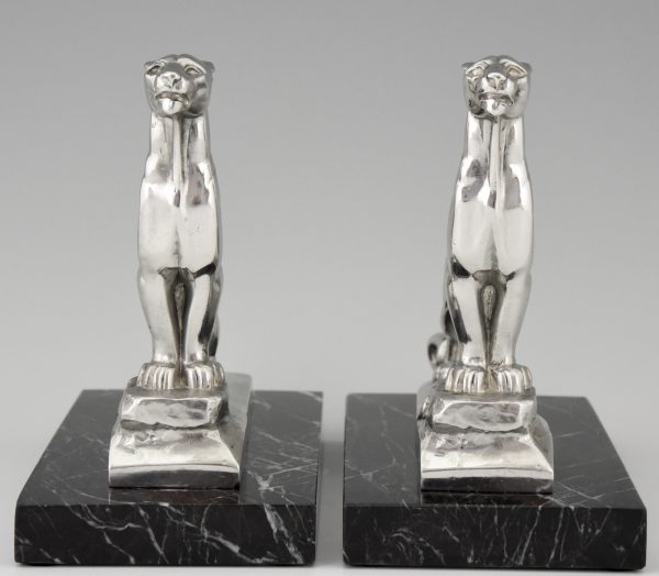 Art Deco silvered panther bookends