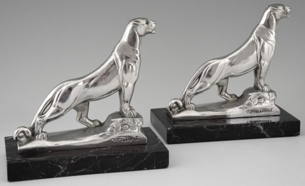 Art Deco silvered panther bookends