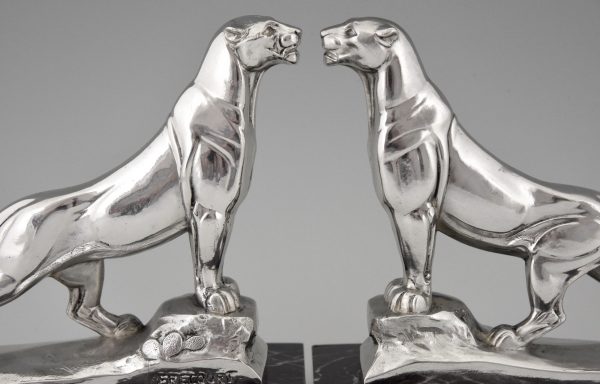 Art Deco silvered panther bookends