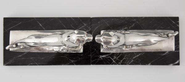 Art Deco silvered panther bookends