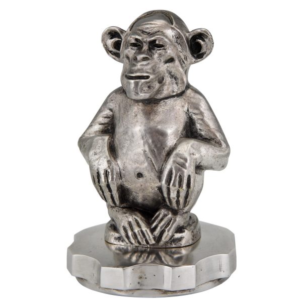 Art Deco mascotte automobile bronze singe chimpanzé