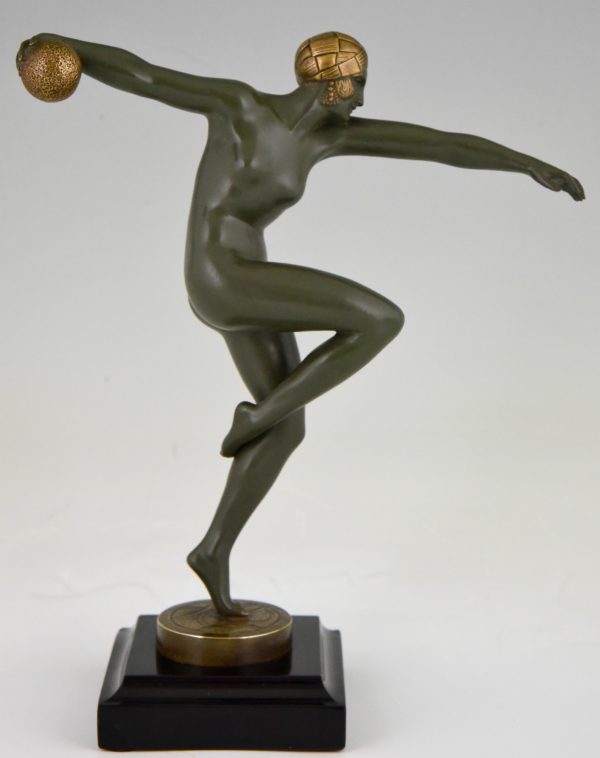 Art Deco bronze sculpture nude dancer with ball