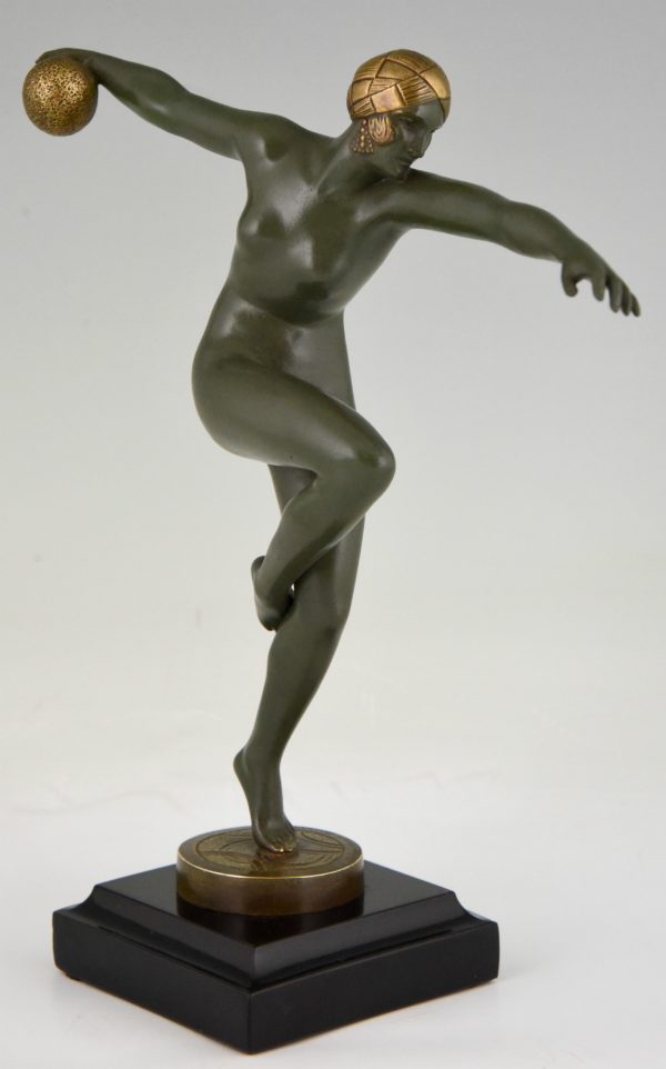 Art Deco bronze sculpture nude dancer with ball