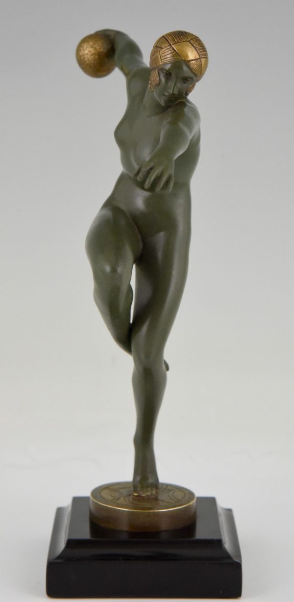 Art Deco bronze sculpture nude dancer with ball