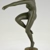 Art Deco sculpture bronze danseuse nue au ballon