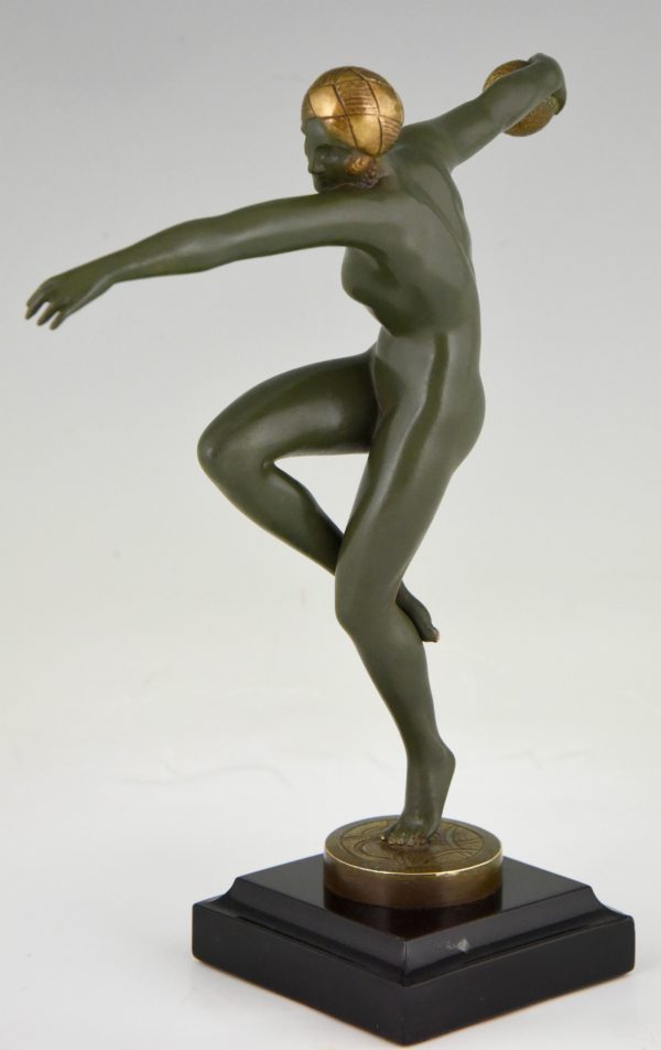 Art Deco bronze sculpture nude dancer with ball