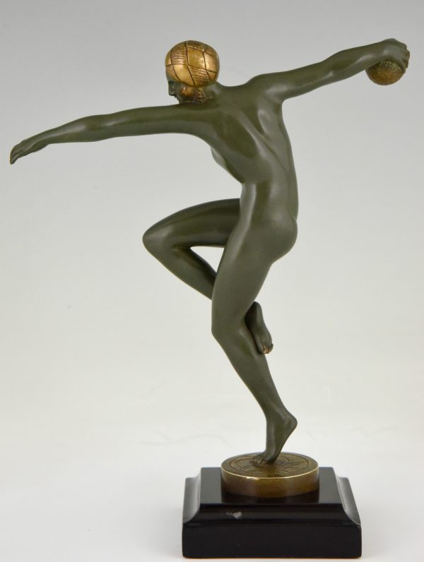 Art Deco bronze sculpture nude dancer with ball