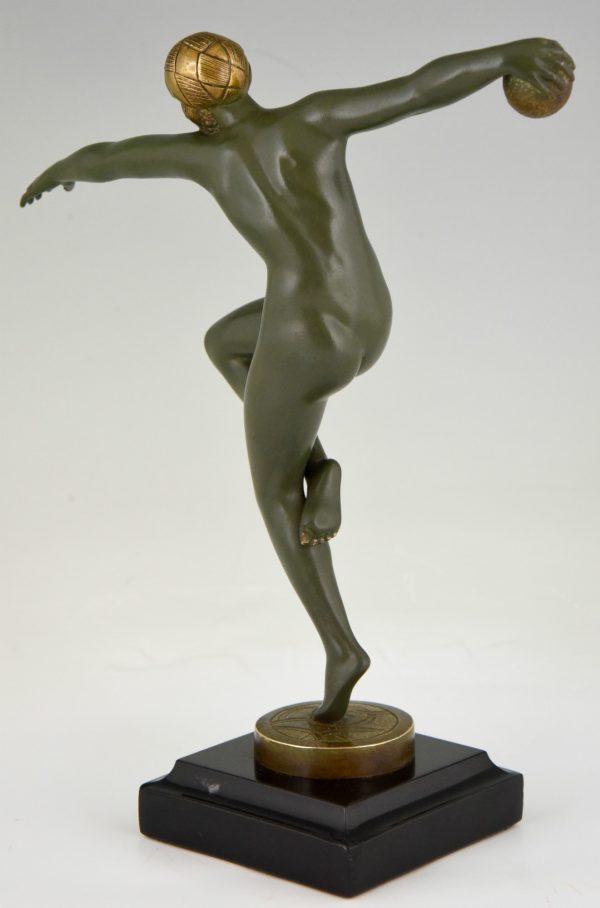 Art Deco bronze sculpture nude dancer with ball