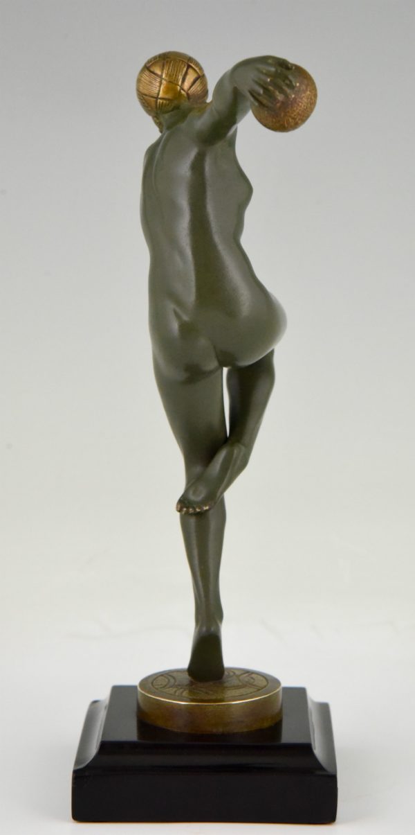 Art Deco bronze sculpture nude dancer with ball