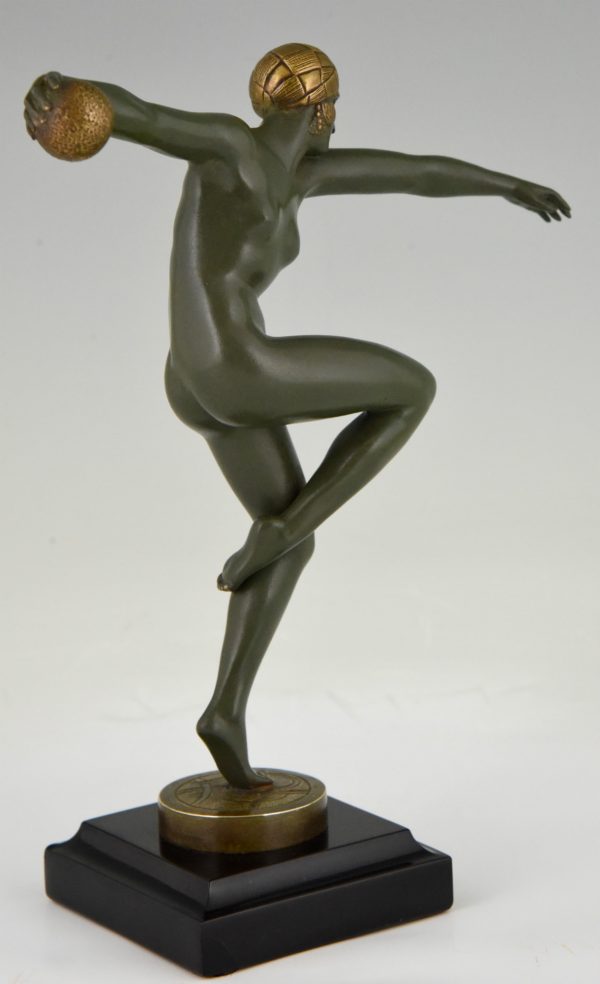 Art Deco bronze sculpture nude dancer with ball