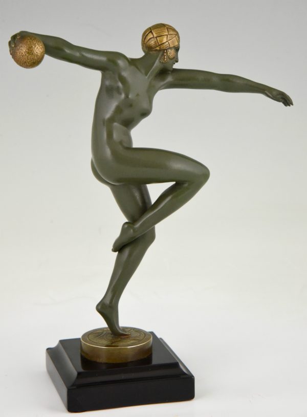 Art Deco bronze sculpture nude dancer with ball