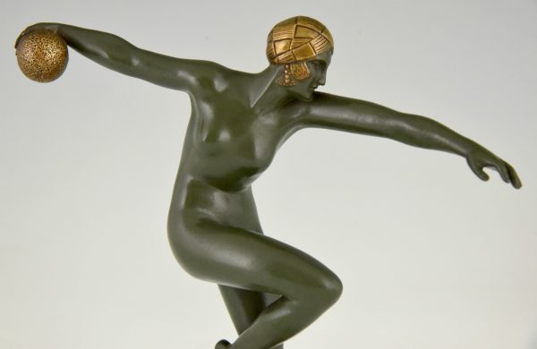 Art Deco bronze sculpture nude dancer with ball