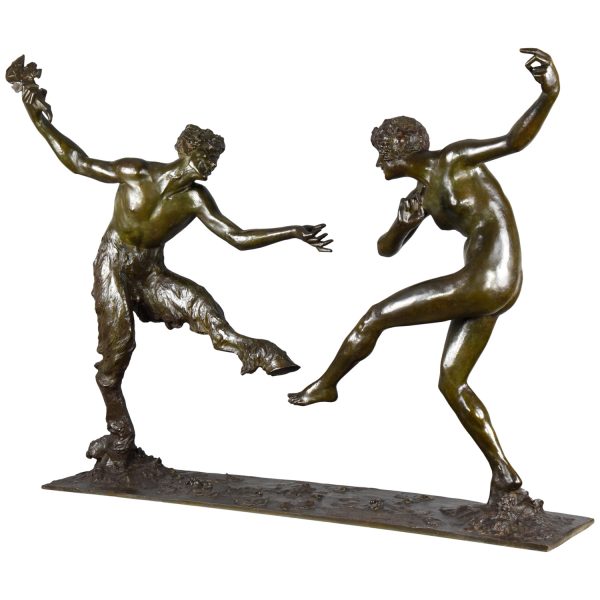 Impressive Art Deco sculpture bronze nude and satyr dancing