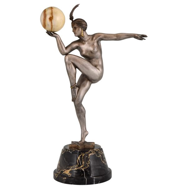 Stella Art Deco bronze sculpture nude dancer with ball