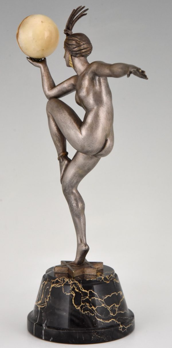 Stella Art Deco bronze sculpture nude dancer with ball