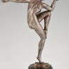 Stella Art Deco bronzen sculptuur dansend naakt met bal