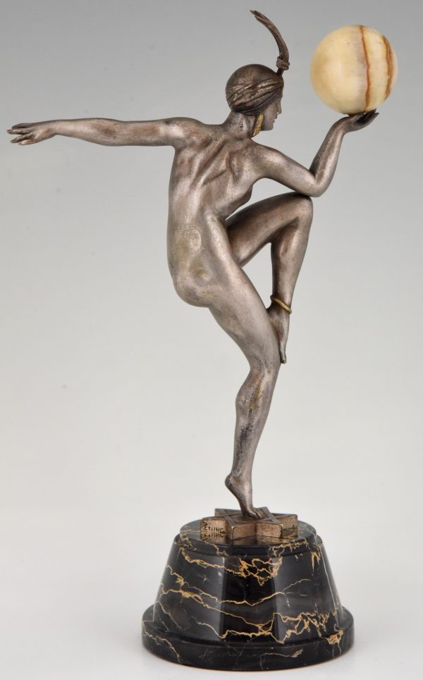 Stella Art Deco bronze sculpture nude dancer with ball