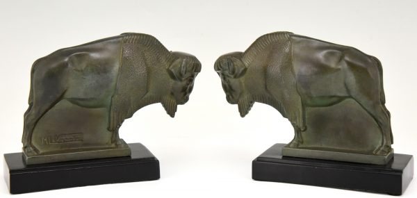 Art Deco bison bookends