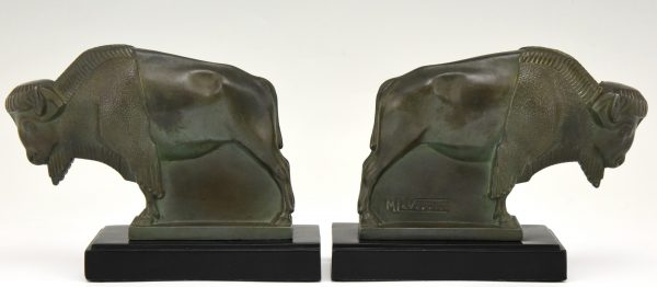 Art Deco bison bookends