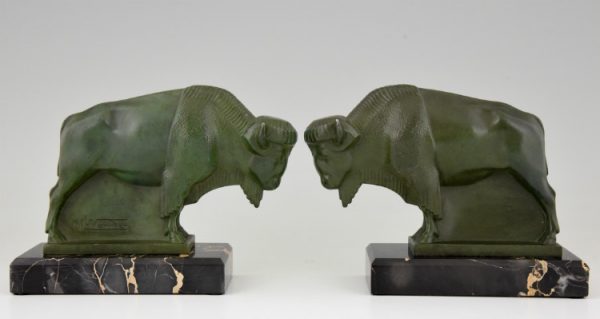 Art Deco bison bookends