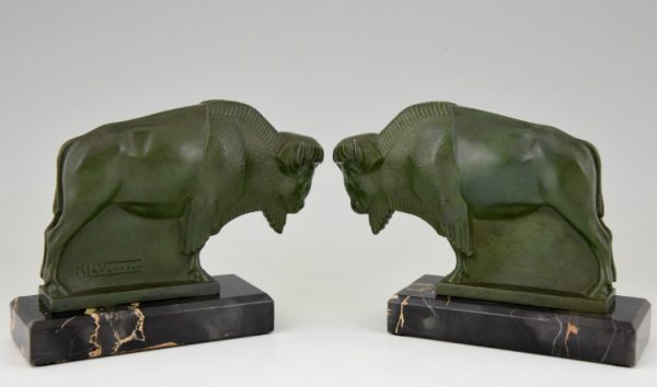 Art Deco bison bookends