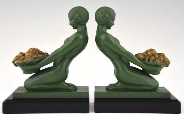 Art Deco bookends kneeling nudes with baskets