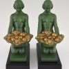 Art Deco bookends kneeling nudes with baskets