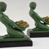 Art Deco bookends kneeling nudes with baskets