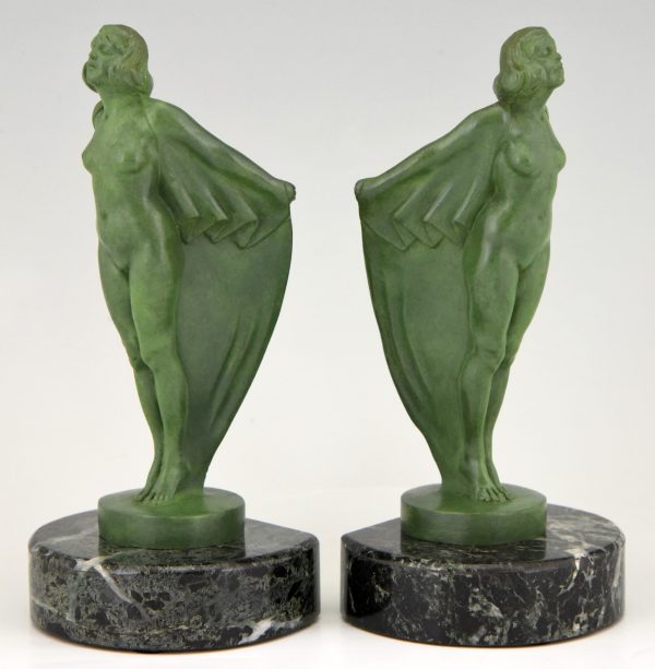 Art Deco bookends nude with cape