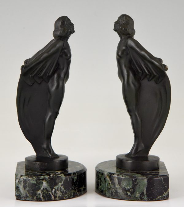 Art Deco bookends nude with drape.