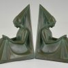 Art Deco bookends reading Medieval ladies