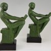 Art Deco bookends reading nudes