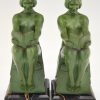 Art Deco bookends reading nudes