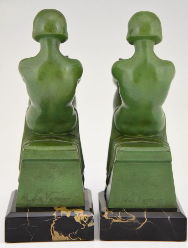 Art Deco bookends reading nudes