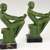 Art Deco bookends reading nudes