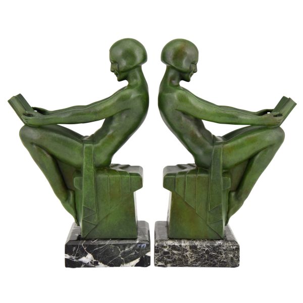 Art Deco bookends reading nudes Delassement