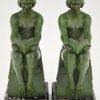 Art Deco bookends reading nudes Delassement