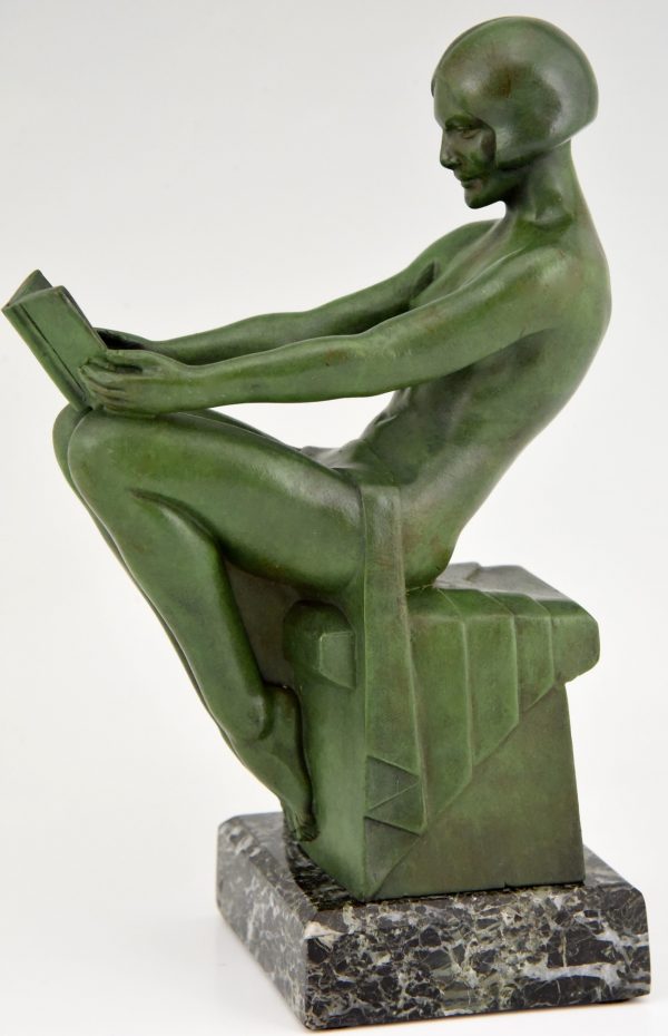 Art Deco bookends reading nudes Delassement