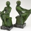 Art Deco bookends reading nudes Delassement