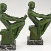 Art Deco bookends reading nudes Delassement